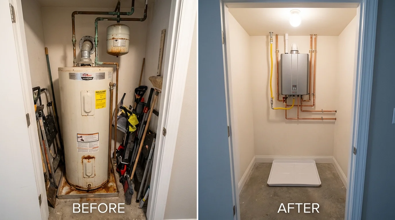 Tank water heater versus wall-mounted tankless unit comparison for Cushing, ME homeowners